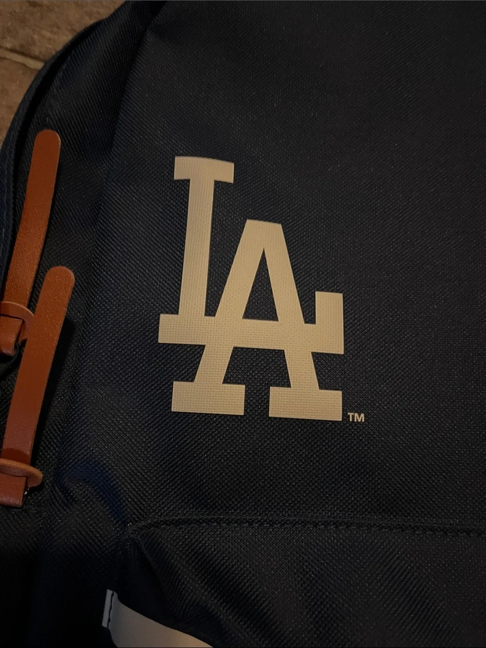 LA Dodgers Navy Backpack with Contrast Tan Pulls New